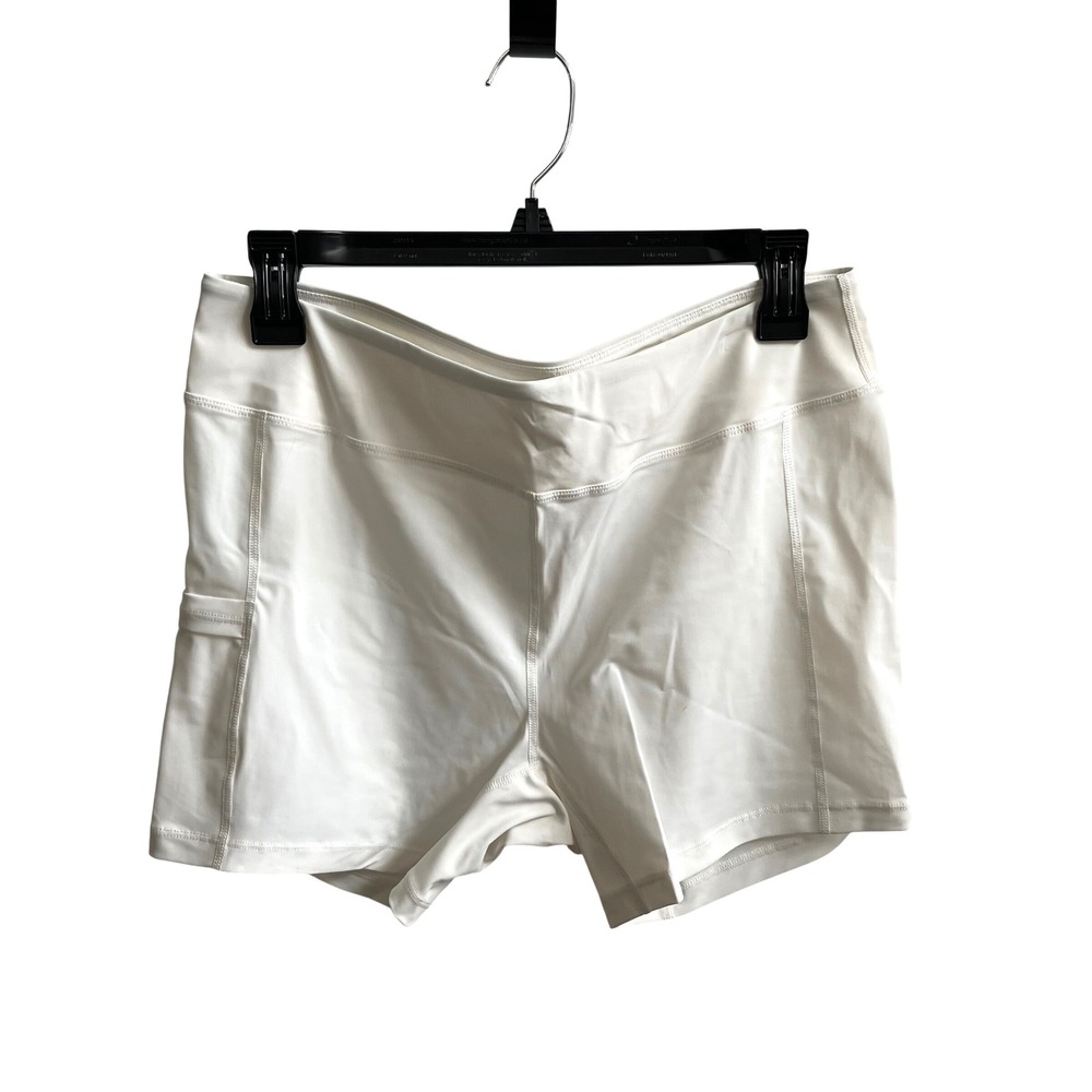 AB Addison Bay Biker Shorts Women Large White Athleisure Side Pockets Activewear